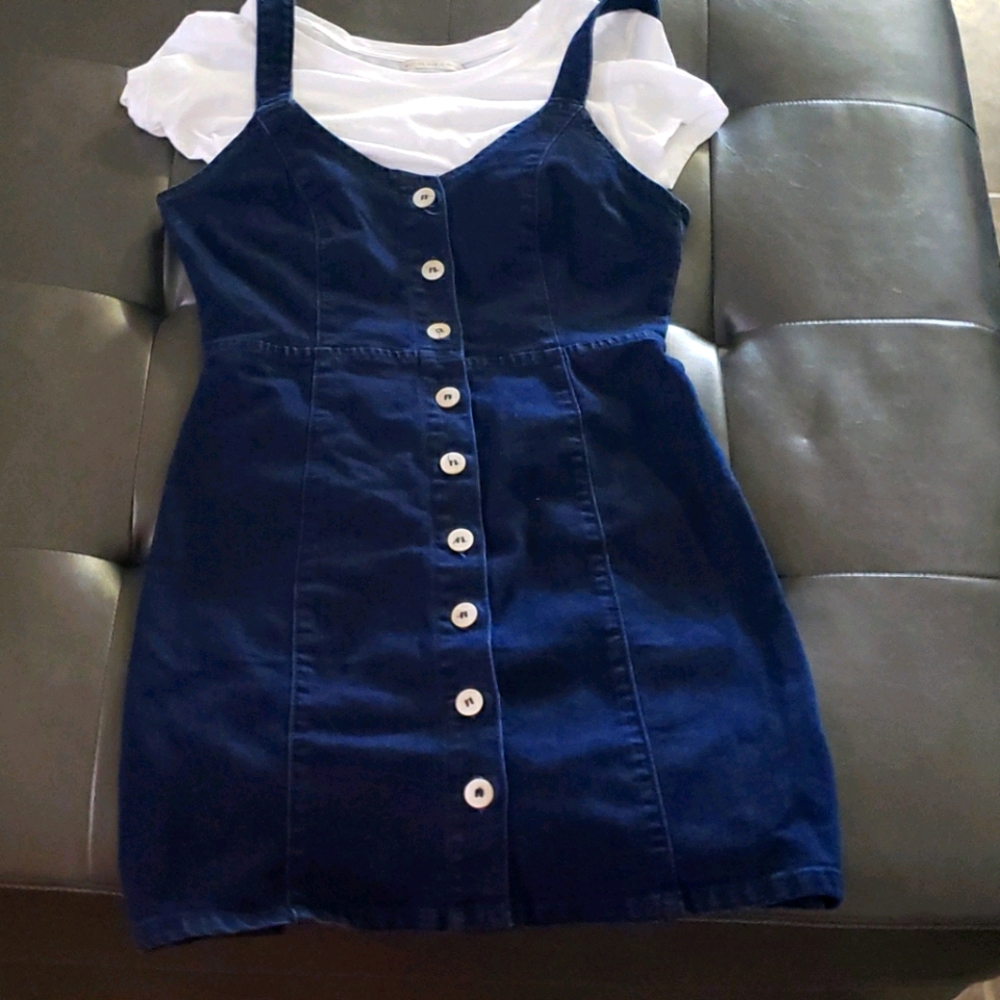 Form-Fitted Denim Dress With White Under Shirt